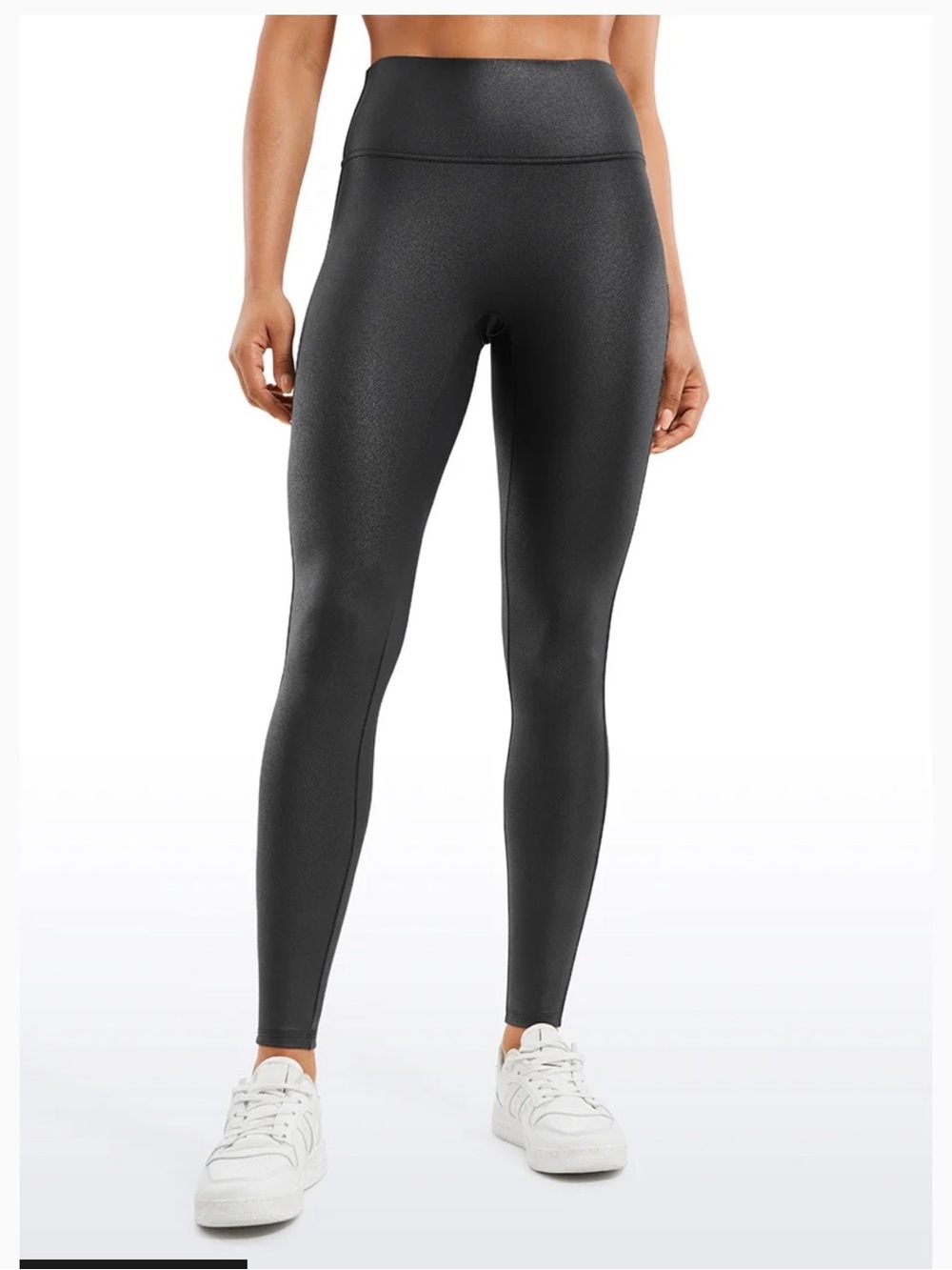 CRZ YOGA Black Foil High-Rise Faux Leather Leggings